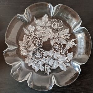 *SOLD* MIKASA  Serving Plate Platter Floral Ruffled Round Vintage  Glass